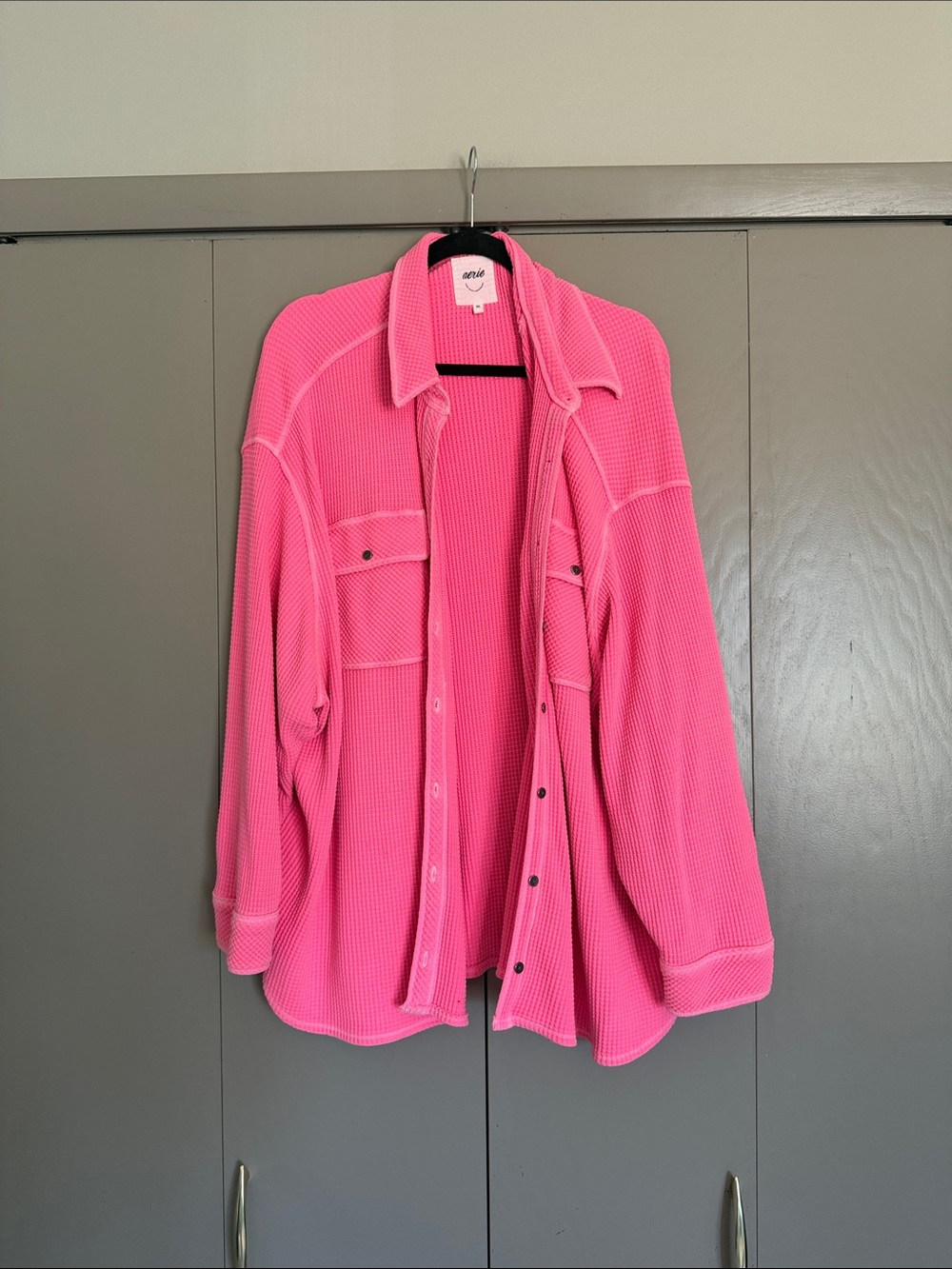 aerie Neon Pink Waffle Knit Oversized Shacket